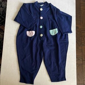 Vintage Navy Jumpsuit with Colorful Buttons and Pockets